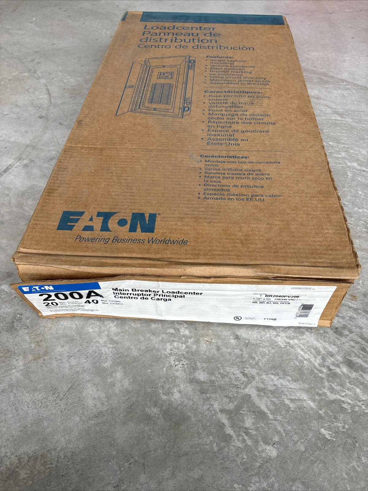 Eaton BR2040PV200 Main Breaker Loadcenter   Solar Ready, Copper Bus, New In Box0
