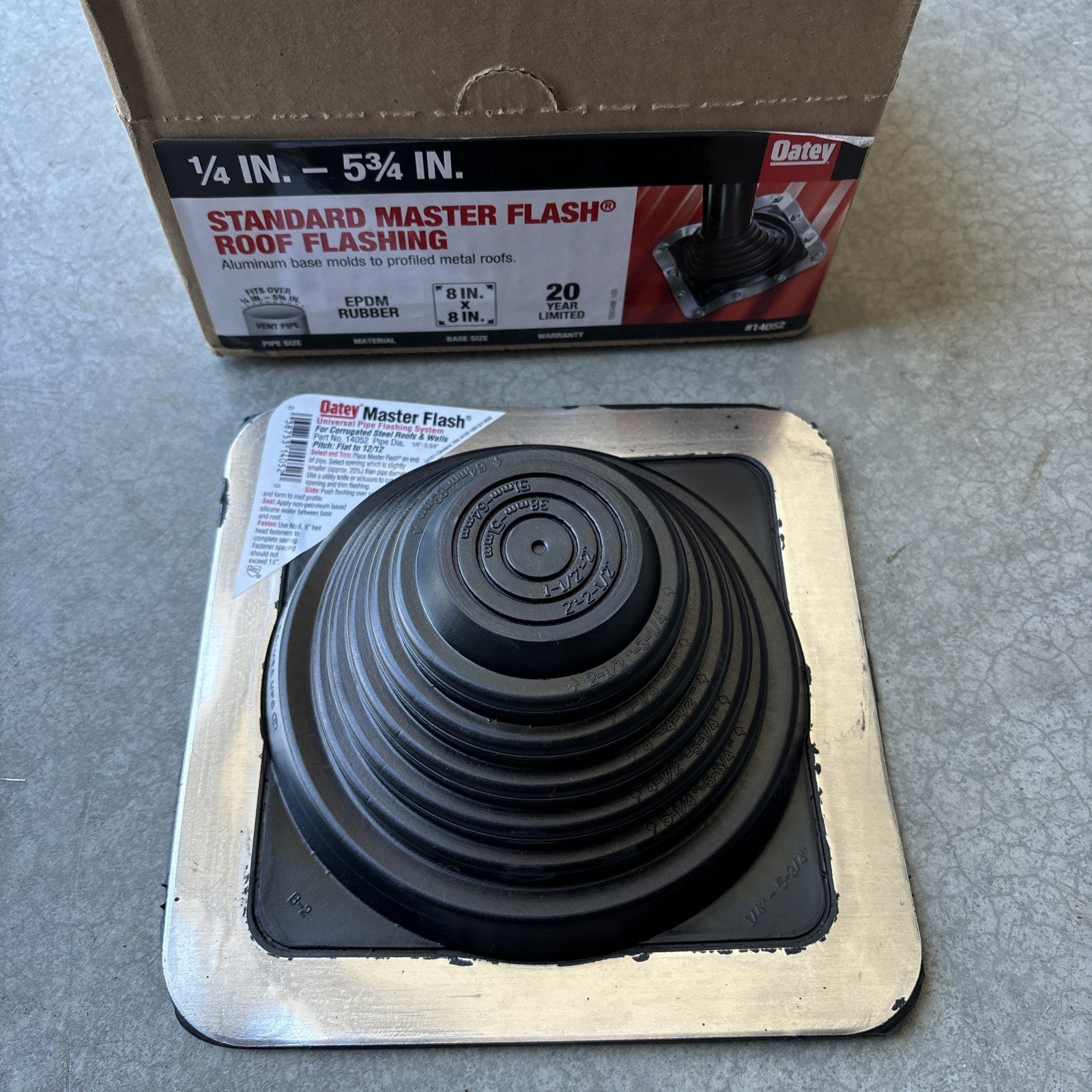 6x Oatey STANDARD MASTER FLASH ROOF VENT/ PIPE FLASHING 1/4IN 5 3/4IN 8x8IN Base0