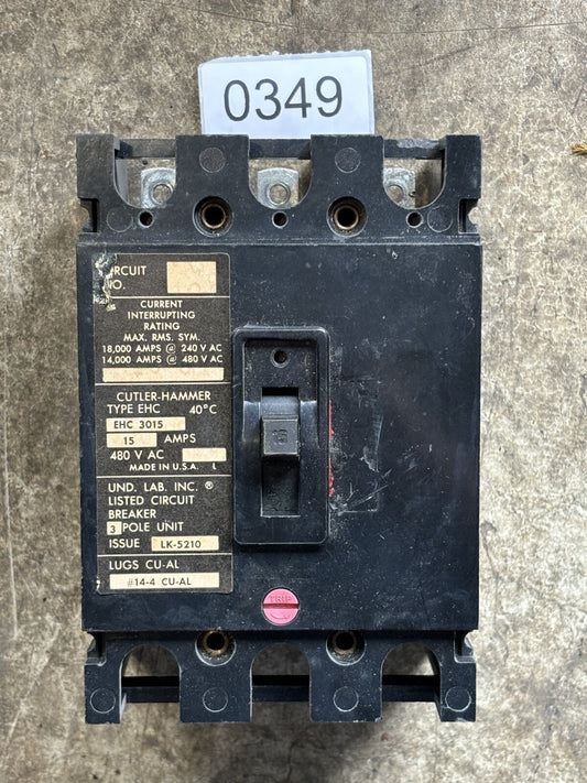 Cutler Hammer EHC3015 Circuit Breaker 15 Amps 3 Poles 480 Vac0