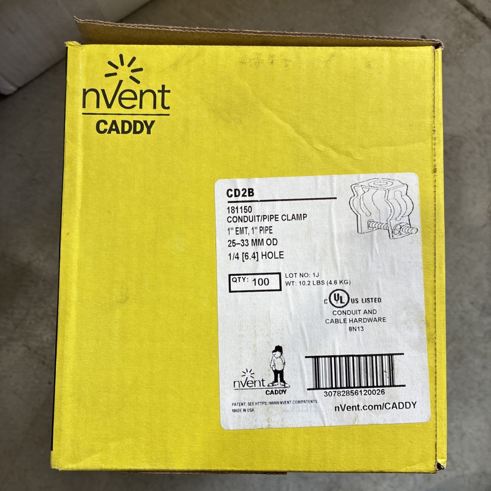 100PK nVent CADDY CD2B Conduit/Pipe Clamp, 1" EMT/Rigid, Steel, Zinc‑Plated0