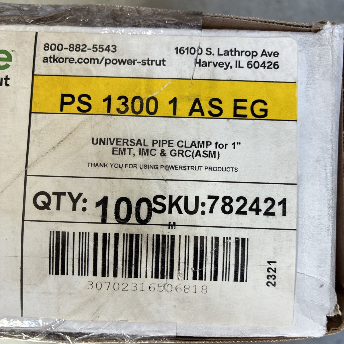 (Box of 100) Atkore Power Strut PS 1300 1" AS EG Pipe Clamp Part PS 1300 1 AS EG1