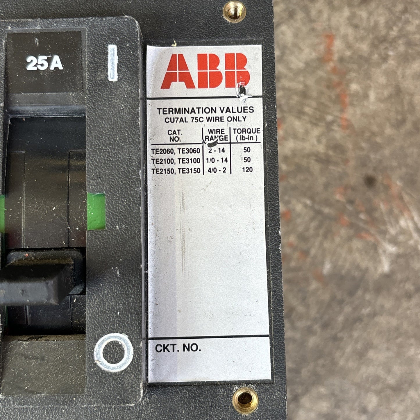 ABB CIRCUIT BREAKER TE2060 TE3060 TE2100 TE3100 TE2150 TE3150 100A TYPE EH USED1
