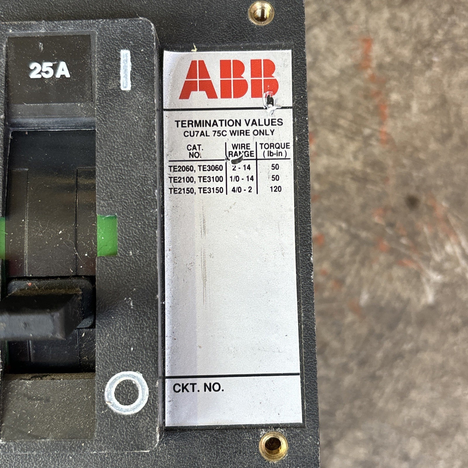 ABB CIRCUIT BREAKER TE2060 TE3060 TE2100 TE3100 TE2150 TE3150 100A TYPE EH USED1