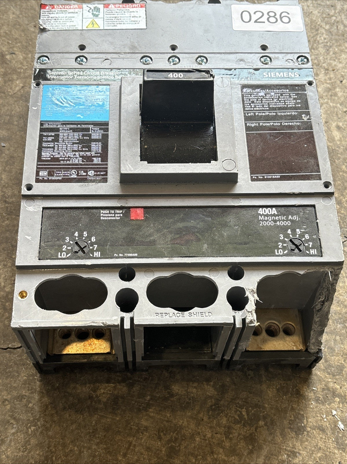 SIEMENS JXD22B400 SENTRON SERIES 400 AMP BREAKER Read4