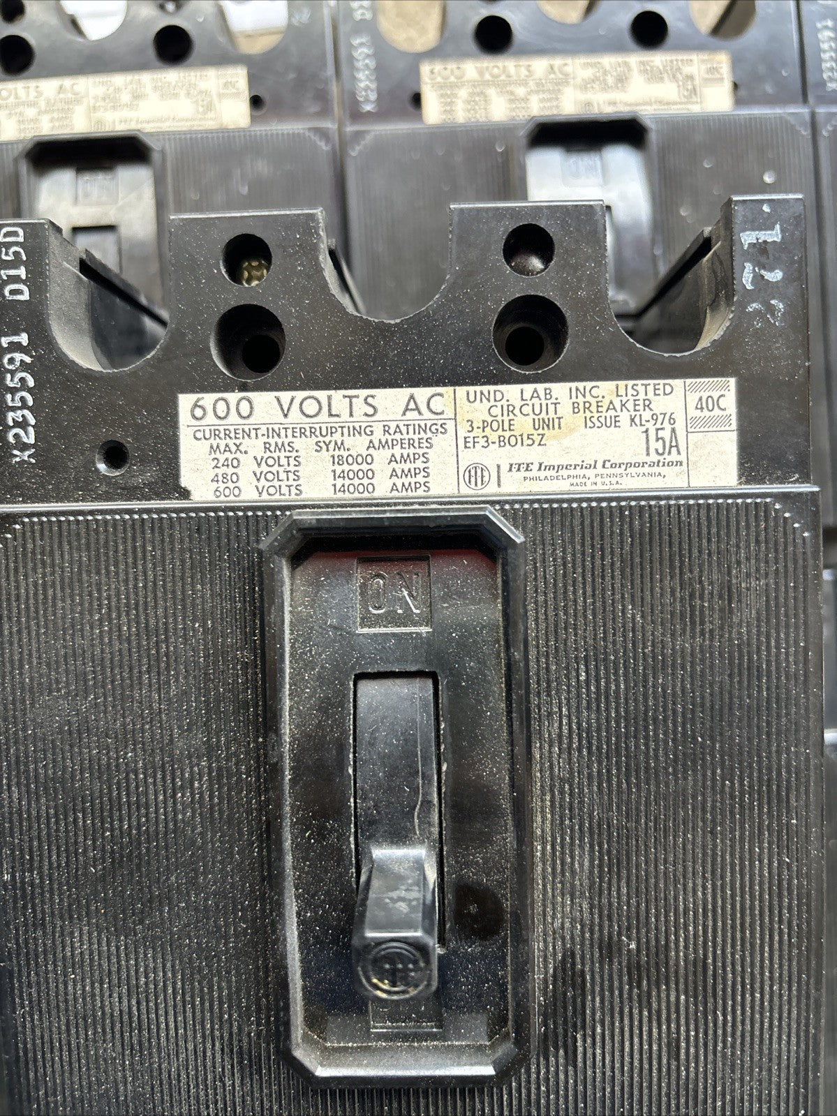 ITE EF3 B015Z Circuit Breaker, 15 Amp, 3 Pole, 600V AC Quantity Available1