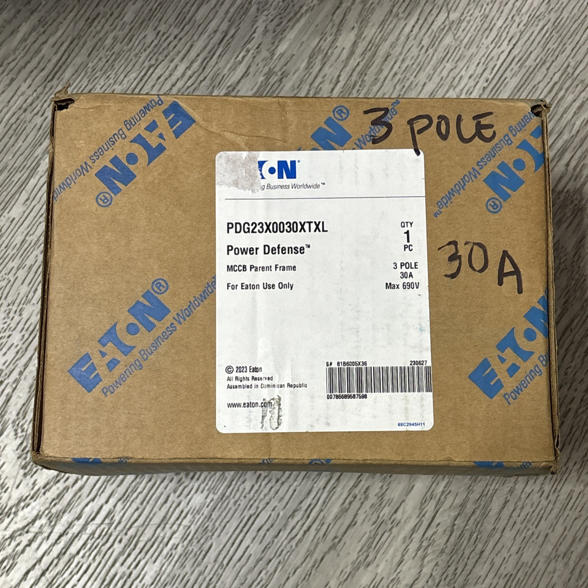 EATON PDG23X0030XTXL  3 Pole 690v Max 30A Circuit Breaker NEW0