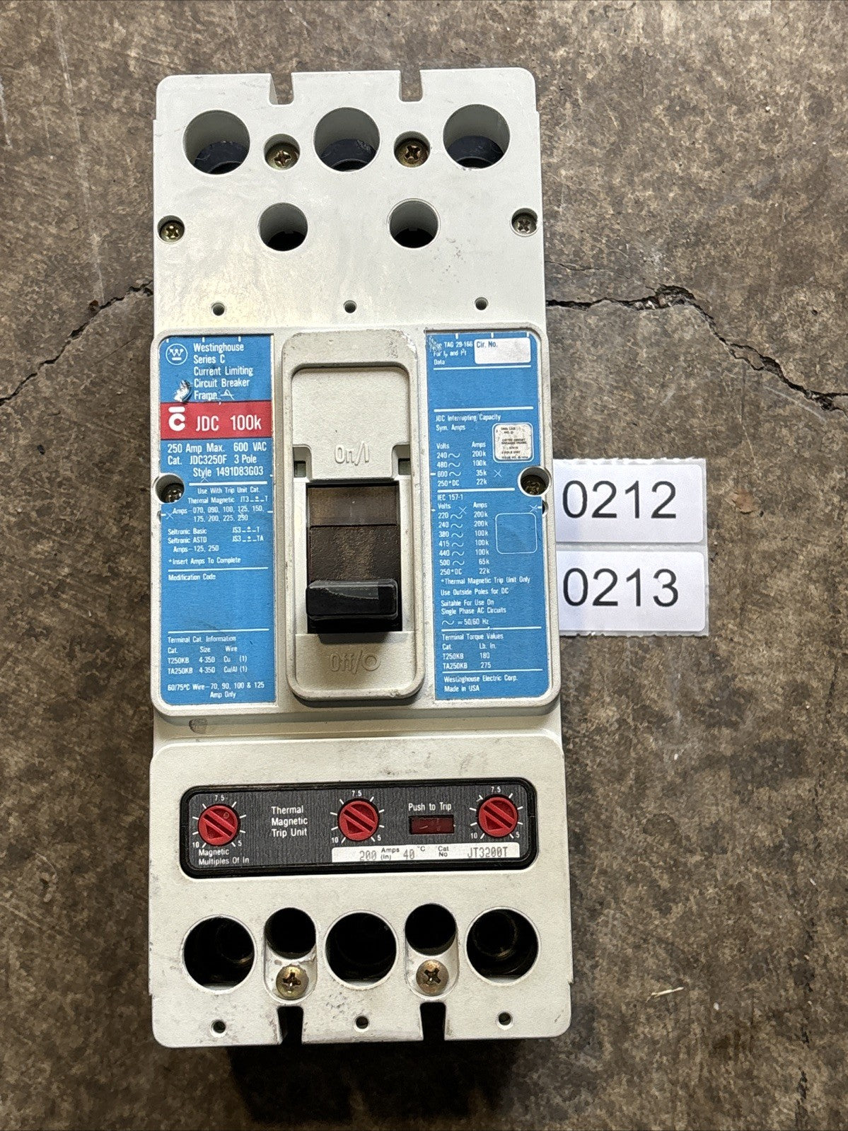 Westinghouse JDC3250F 100K Circuit Breaker 3Pole 600V 250 AMP0