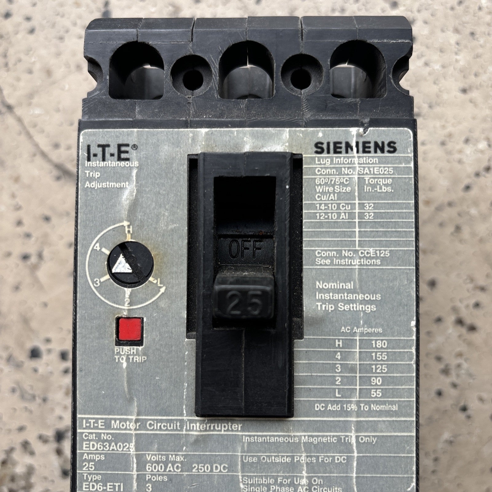 Siemens HED43B025 Circuit Breaker Type HED4 25 Amp 3 Pole2