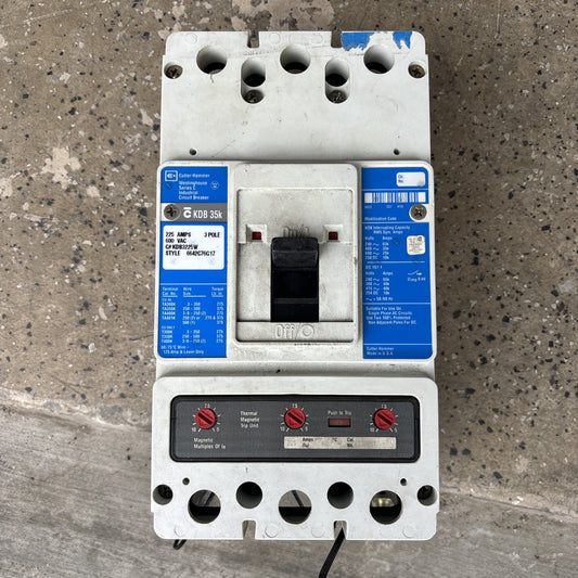 Eaton Cutler Hammer Circuit Breaker KDB3225W 225 Amp 600 VAC 250 VDC 3 Pole0