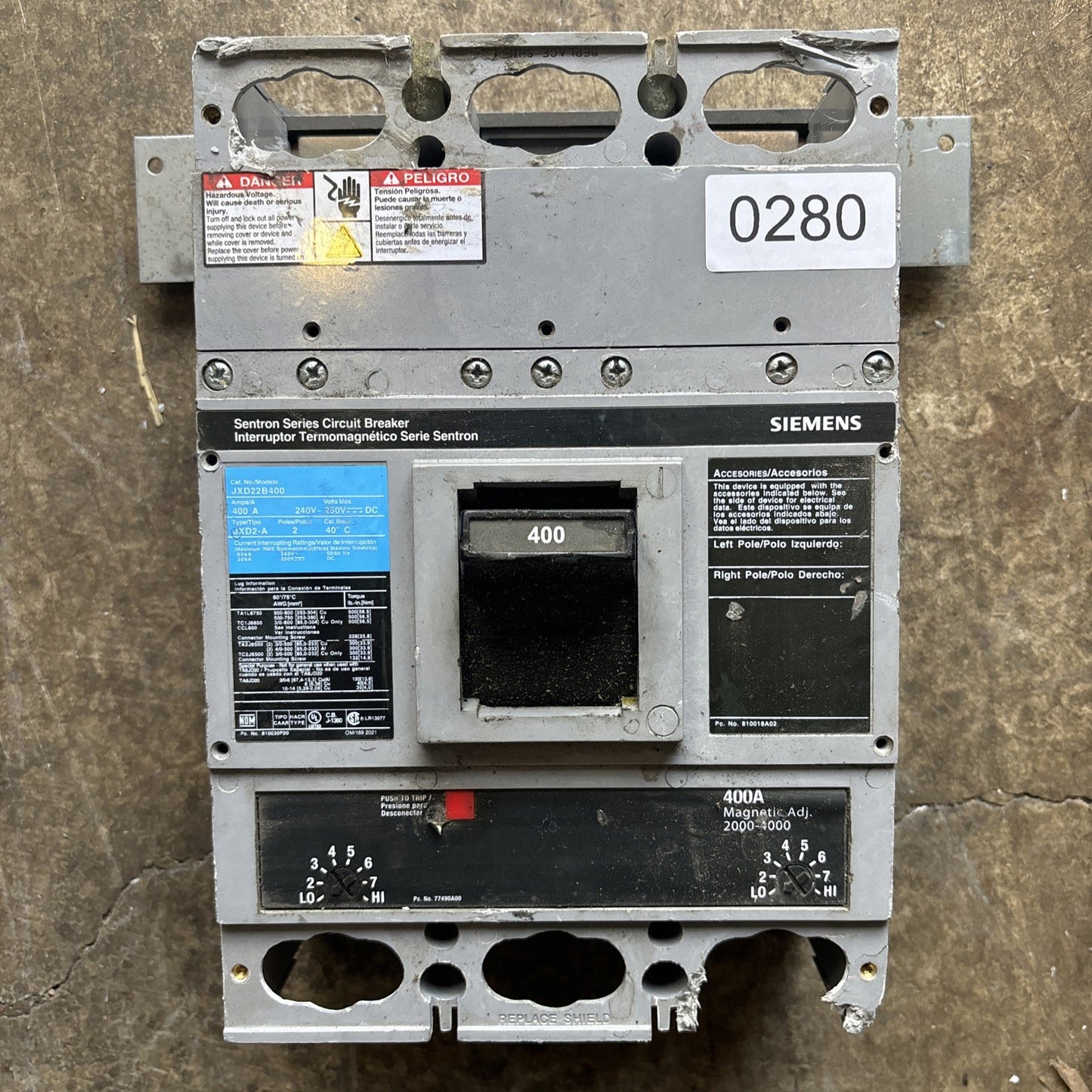 SIEMENS JXD22B400 SENTRON SERIES 400 AMP BREAKER Read0