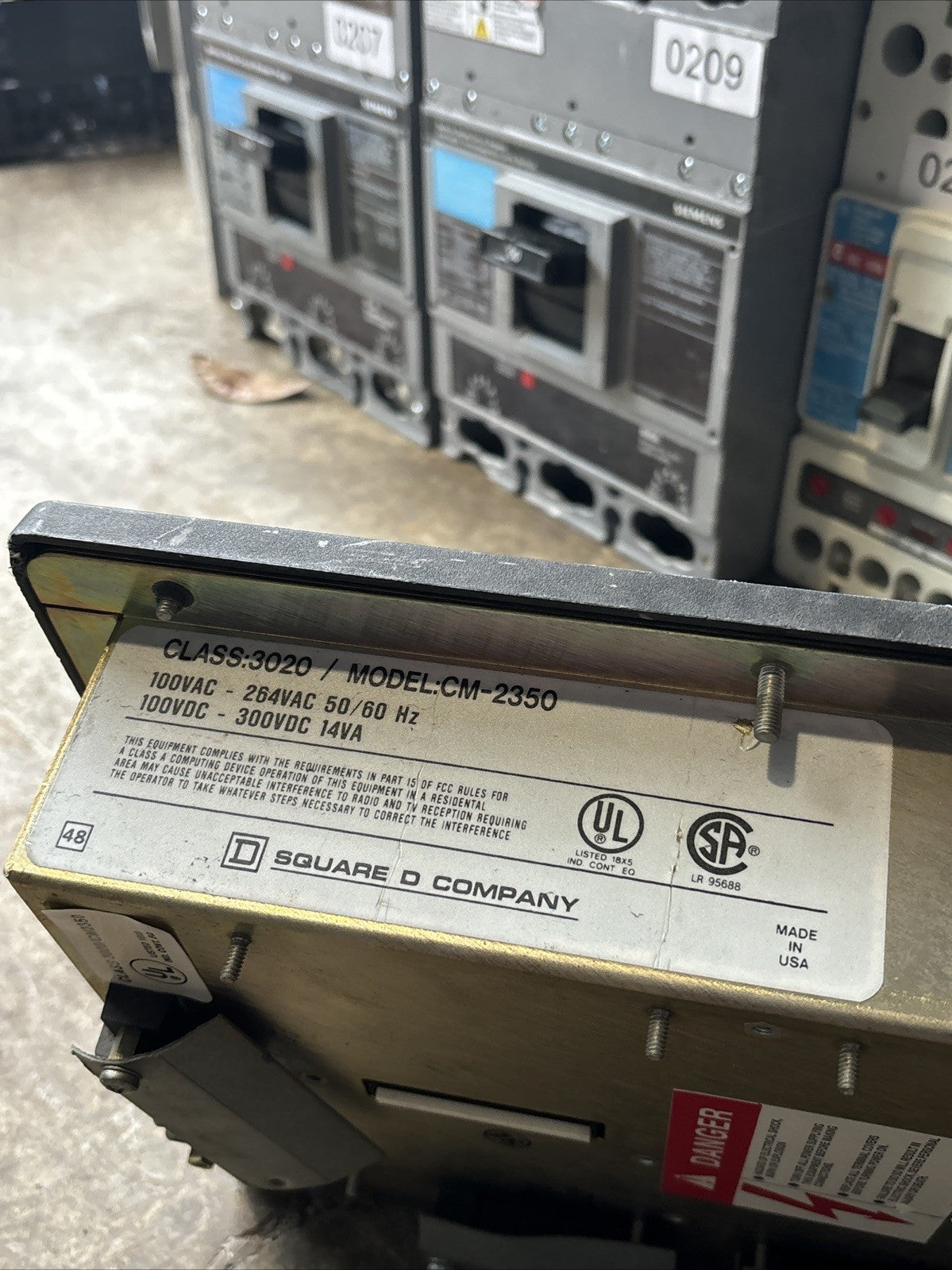 SQUARE D POWER LOGIC 3020/CM-2350 Cl: 3020 CM-2350 100VAC 20VA CIRCUIT MONITOR 2