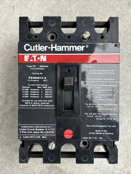 Cutler Hammer FS360015A 15 Amp FS 600 V 3 Pole0