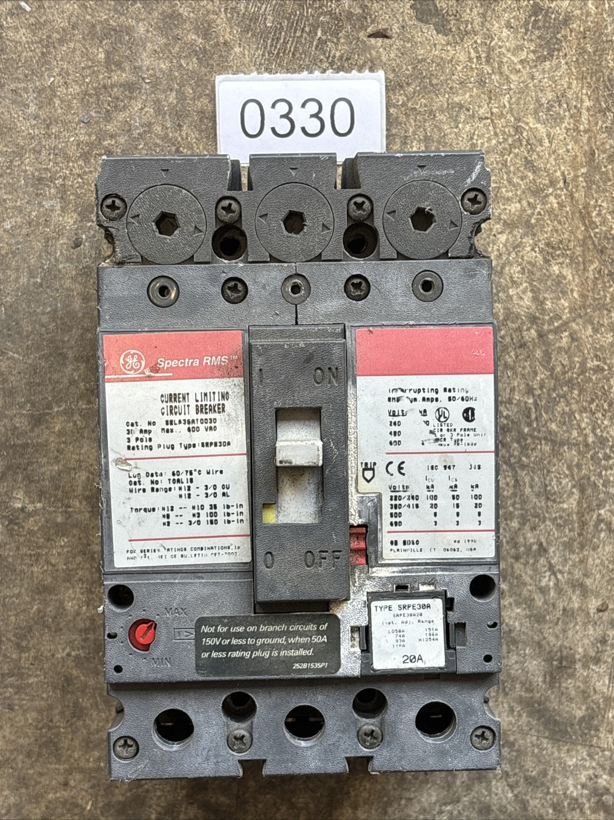 SELA36AT0030 GENERAL ELECTRIC TYPE SRPE30A CURRENT LIMITING CIRCUIT BREAKER0