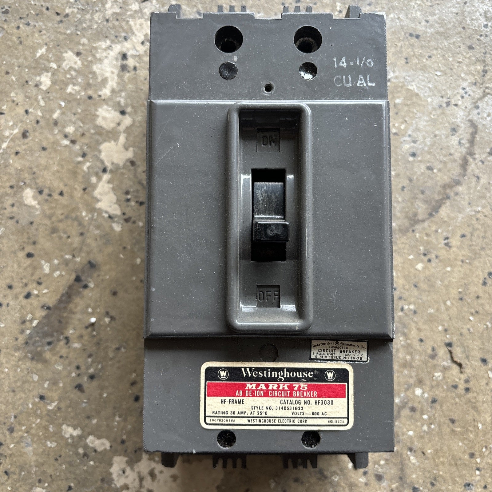 Westinghouse HF3030 30A AB De Ion Circuit Breaker Mark 75 HF Frame 600V 30 Amp0