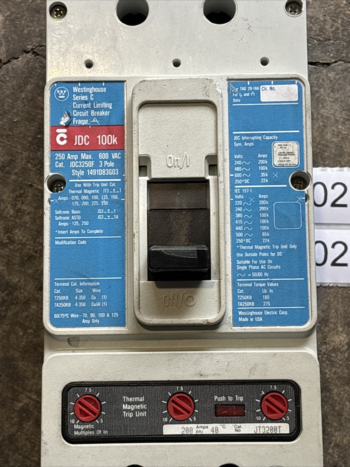 Westinghouse JDC3250F 100K Circuit Breaker 3Pole 600V 250 AMP1
