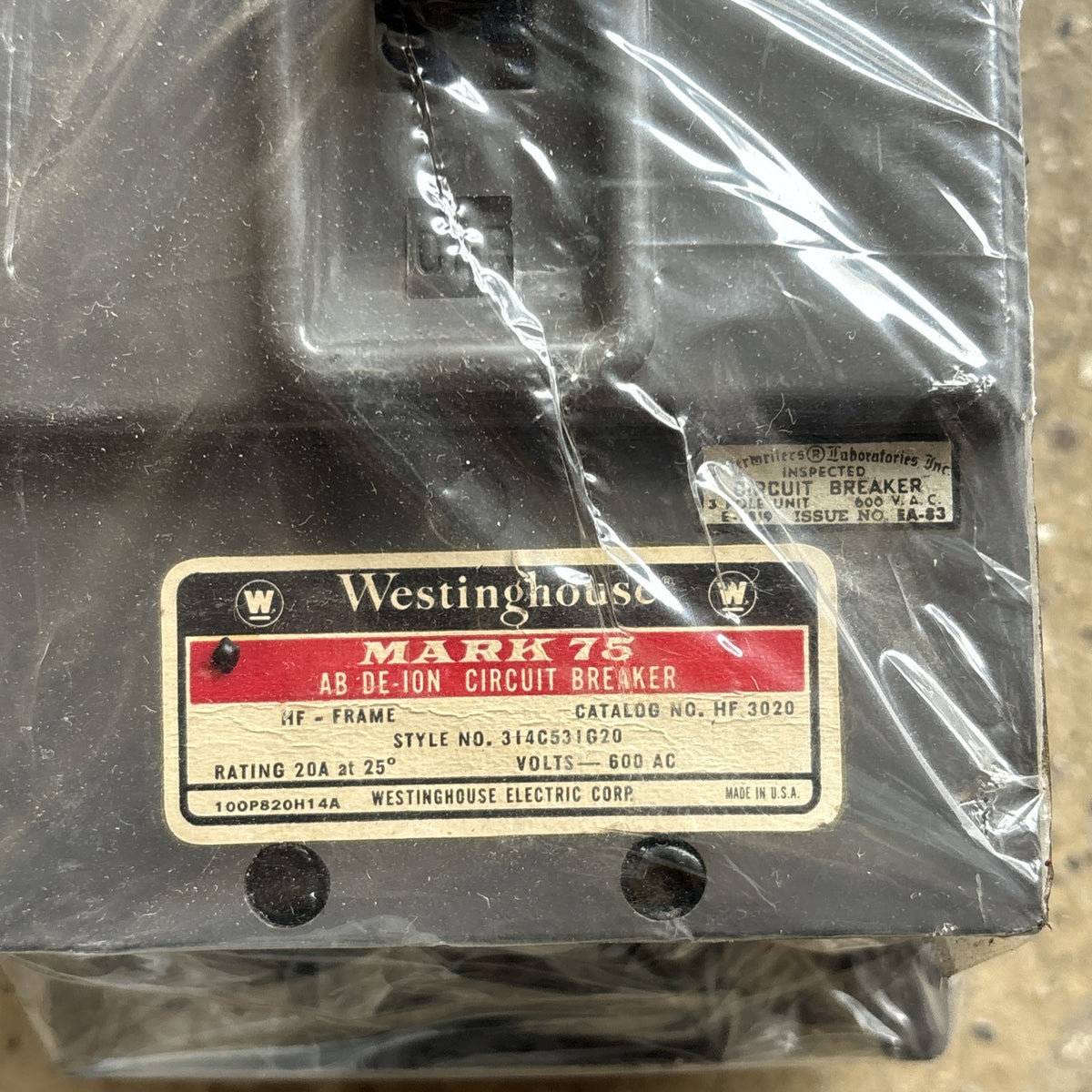 Westinghouse HF3020 20A AB De Ion Circuit Breaker Mark 75 HF Frame 600V 20 Amp1