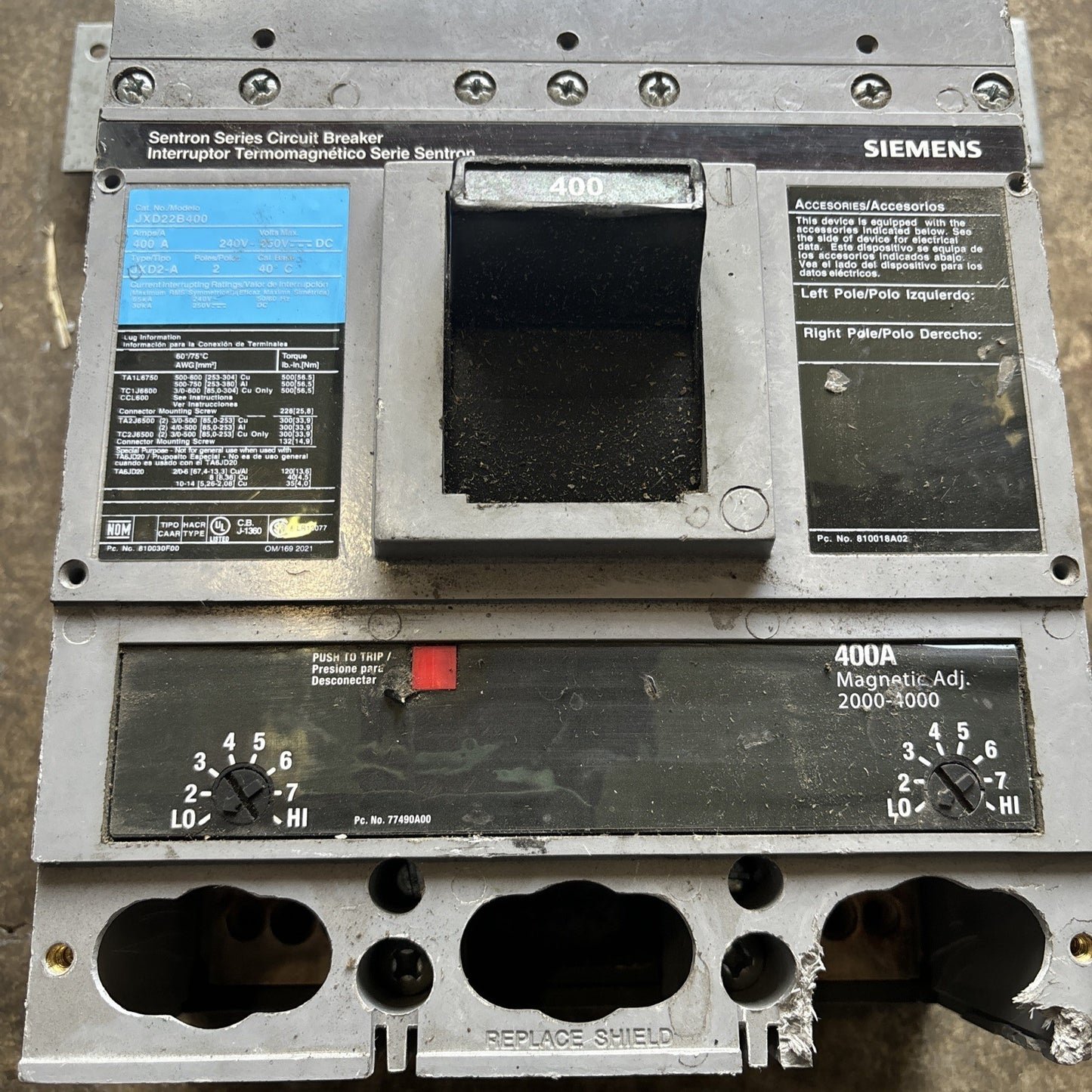 SIEMENS JXD22B400 SENTRON SERIES 400 AMP BREAKER Read3