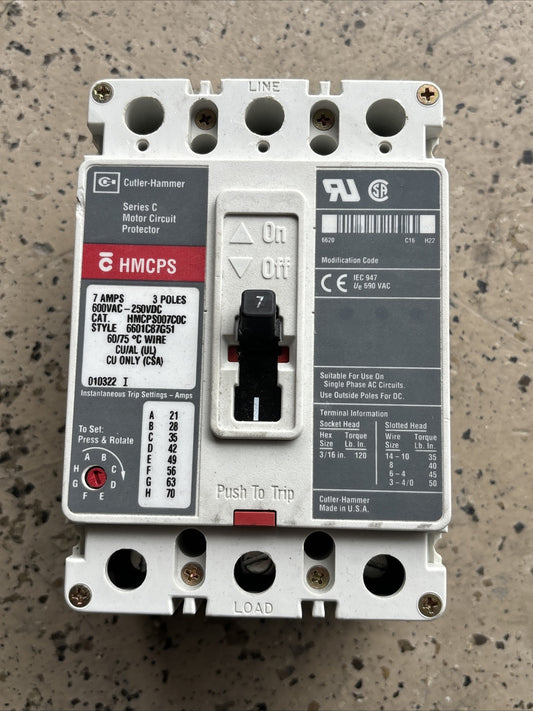 Eaton HMCPS007CDC 7A Series C Circuit Breaker 600V HMCPS 7 Amp0