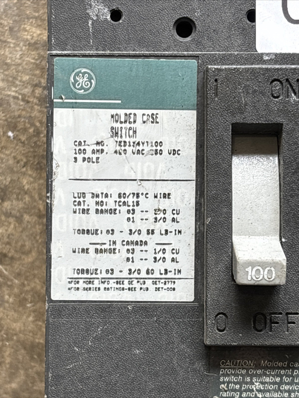 General Electric Molded Case Switch TED134YT1001