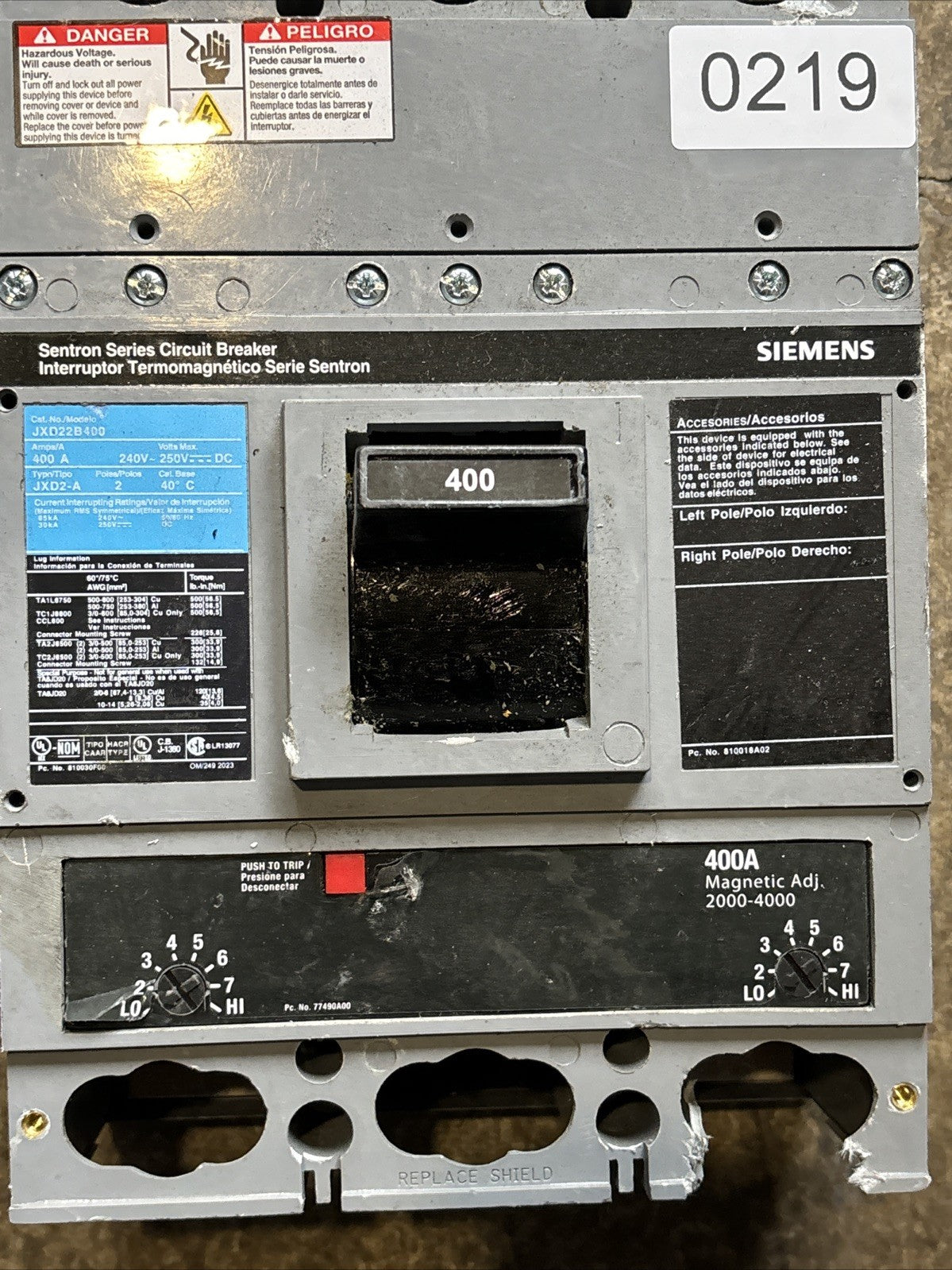 SIEMENS JXD22B400 SENTRON SERIES 400 AMP BREAKER2