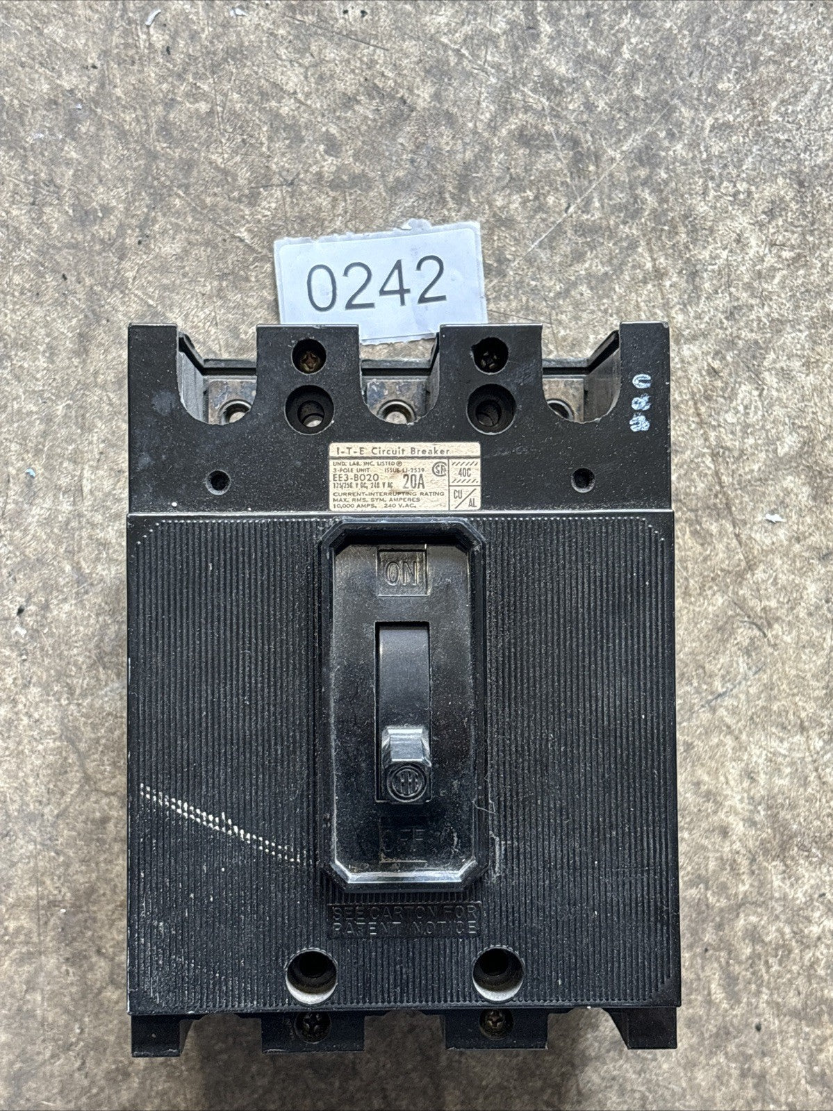 ITE EE3 B020 Circuit Breaker 20Amp 240V 3 Pole EE Tested0