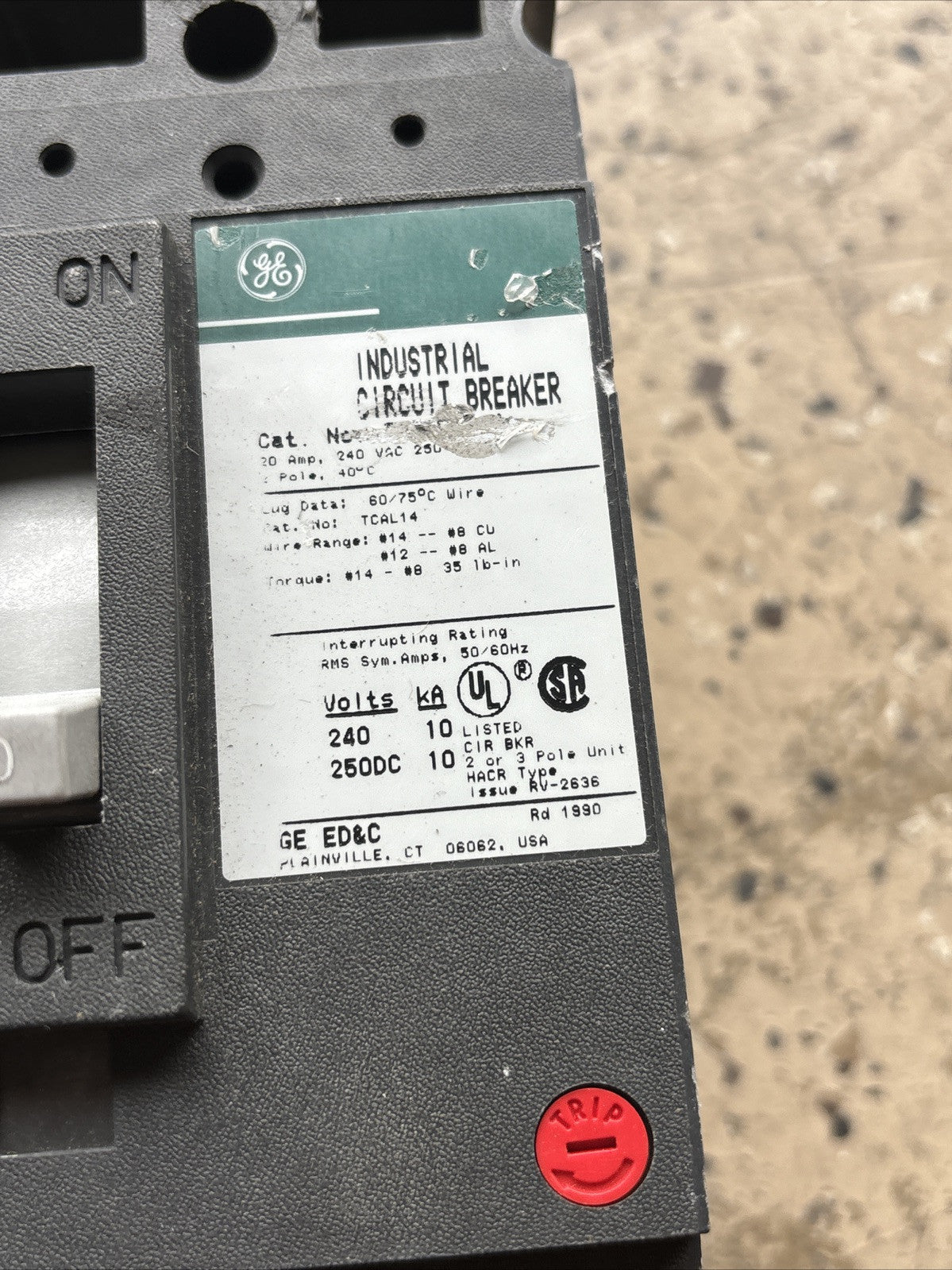 General Electric TEB122020 GE 20 amp 2 pole 240 volt Circuit Breaker Used Tested3