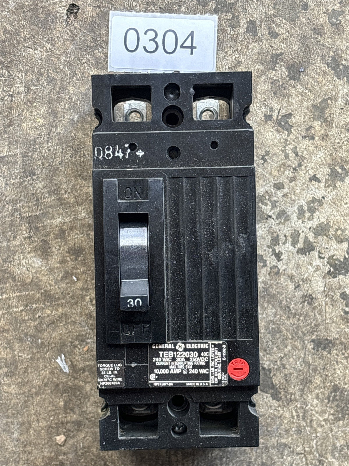 GENERAL ELECTRIC TEB122030 CIRCUIT BREAKER 30A 2 POLE 240VAC0