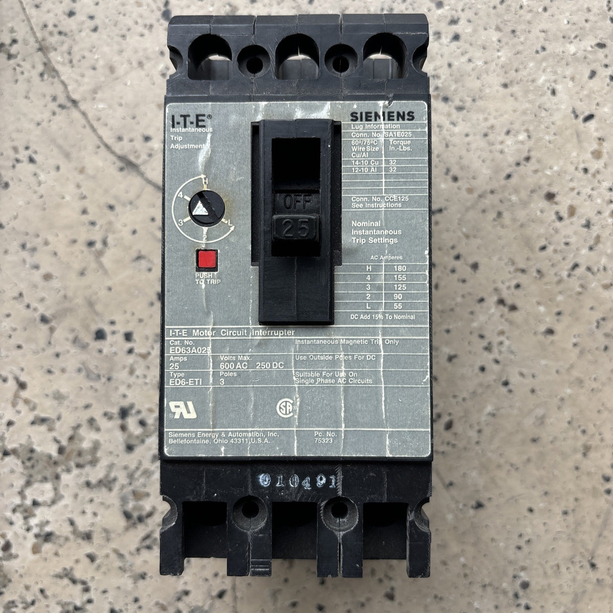 Siemens HED43B025 Circuit Breaker Type HED4 25 Amp 3 Pole0
