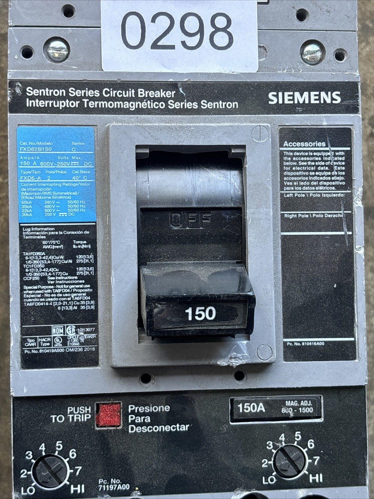 ITE SIEMENS FXD62B150 CIRCUIT BREAKER  *TESTED*1