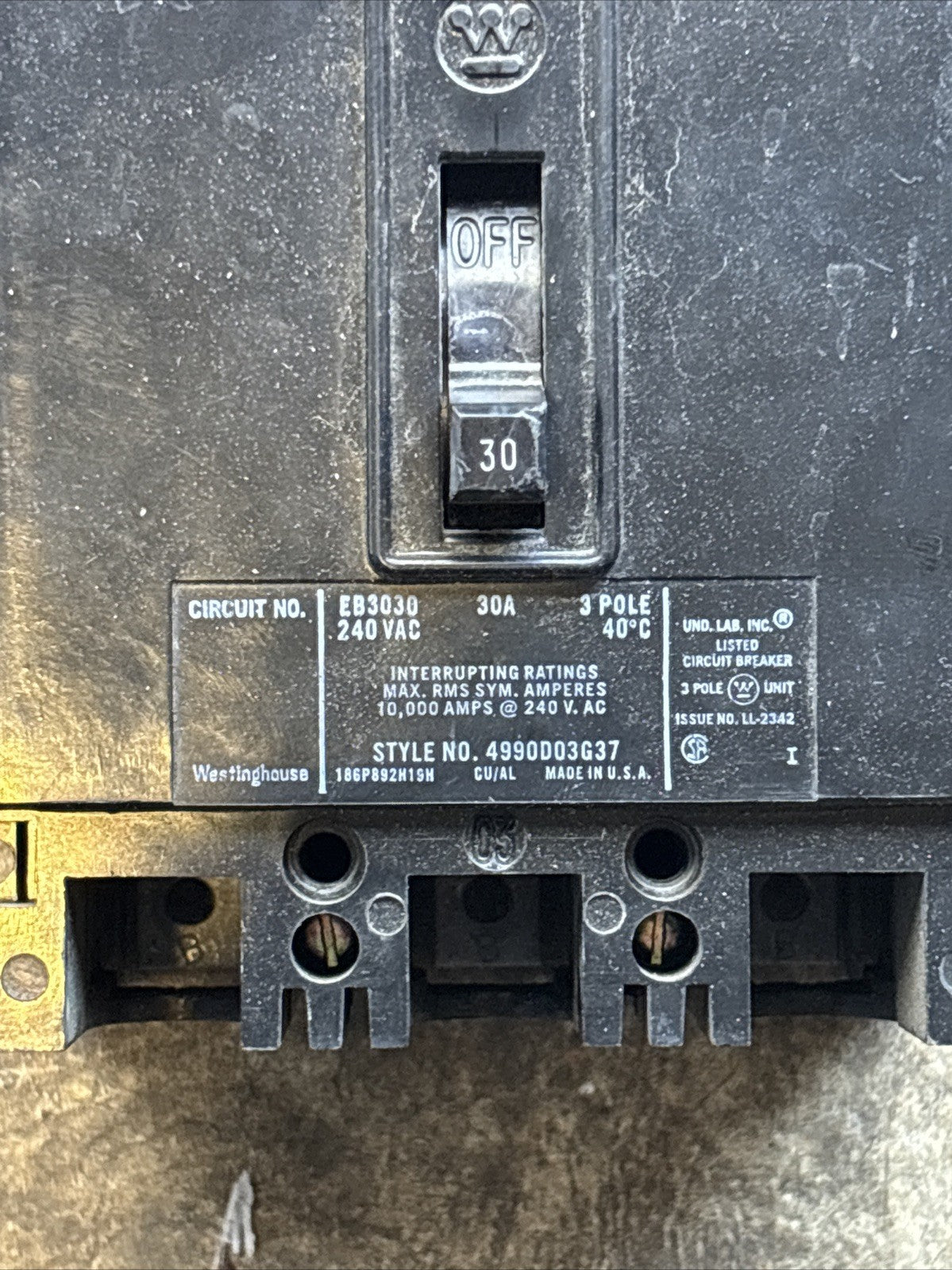 Westinghouse 3 Pole 30 AMP 240 Volt Circuit Breaker (Model # EB3030)1