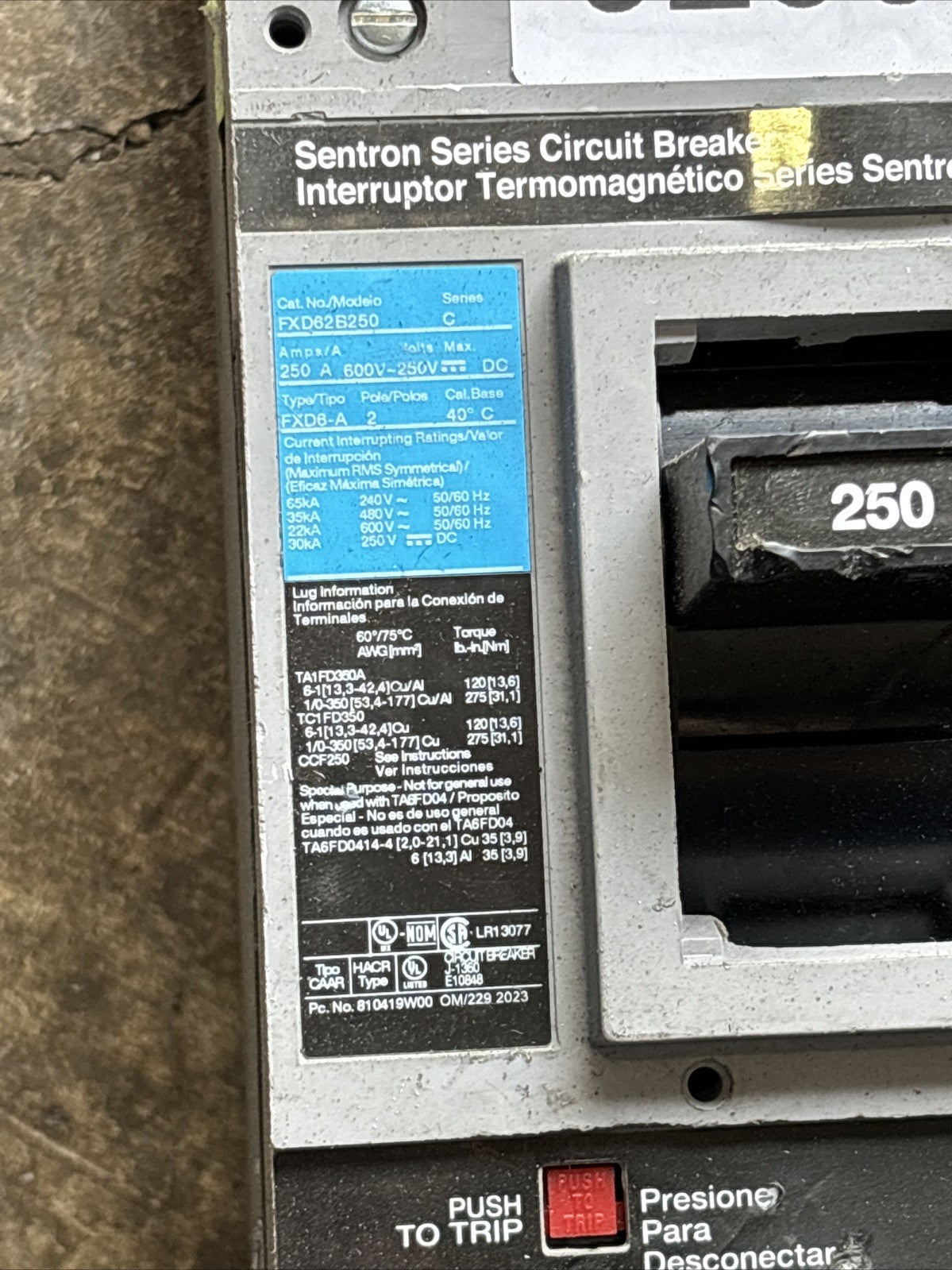 Siemens FXD63B250 Circuit Breaker 250A 3P 600V 3PH FXD6 250 Amp Tested Works1