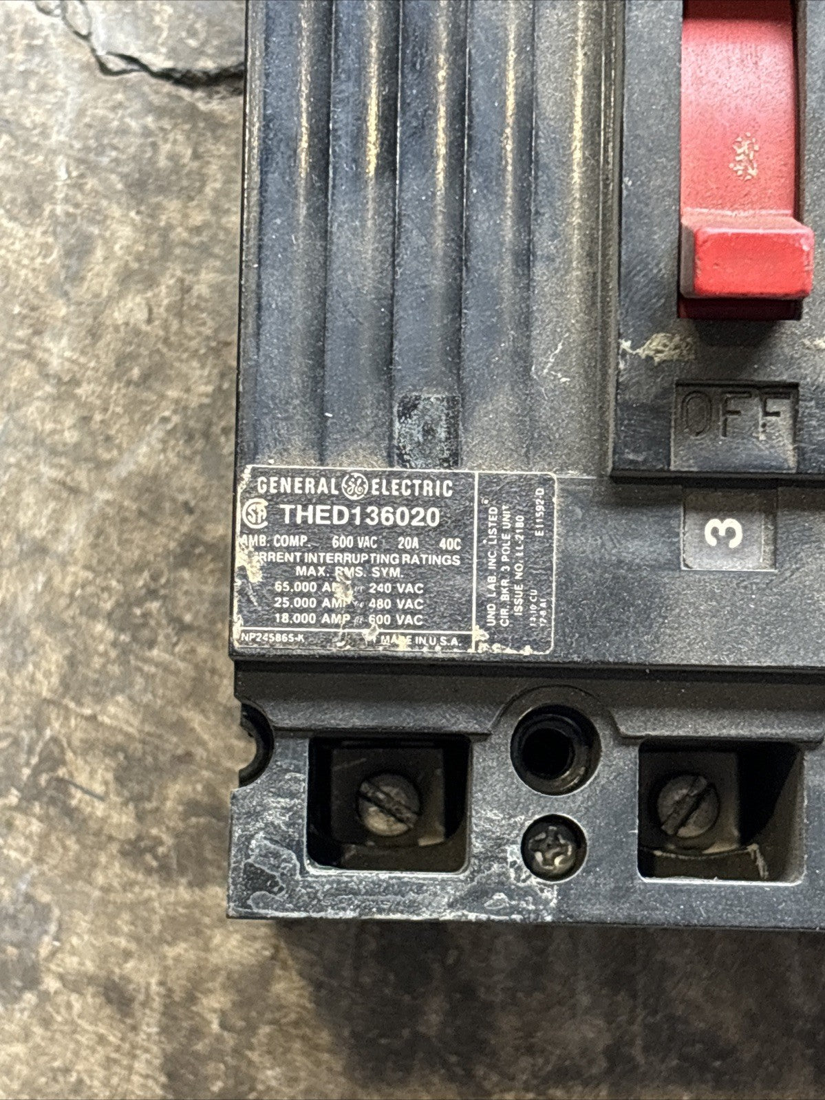 General Electric THED136020 Circuit Breaker 600VAC, 20 AMP 3 Pole1