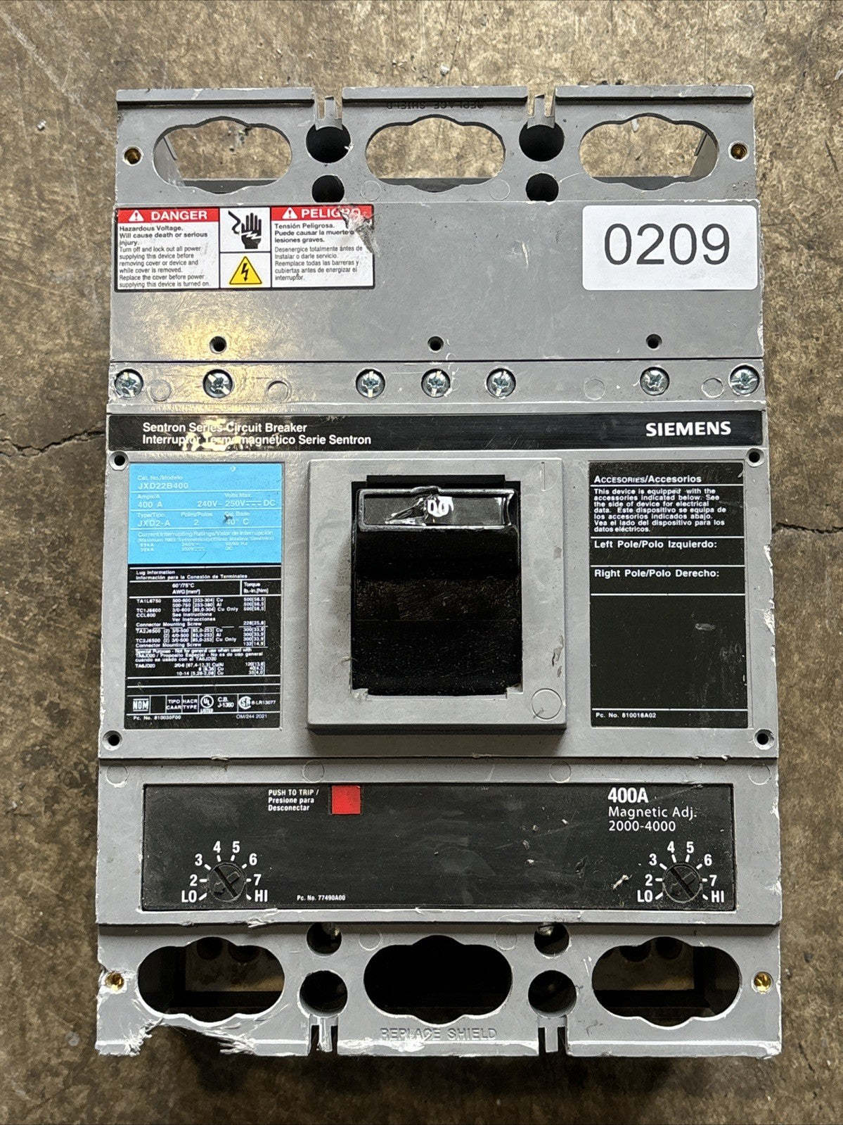 SIEMENS JXD22B400 SENTRON SERIES 400 AMP BREAKER0