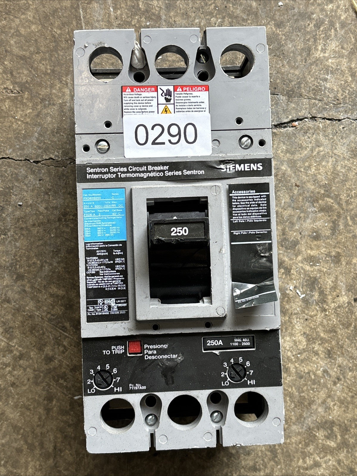 Siemens FXD63B250 Circuit Breaker 250A 3P 600V 3PH FXD6 250 Amp Tested Works0