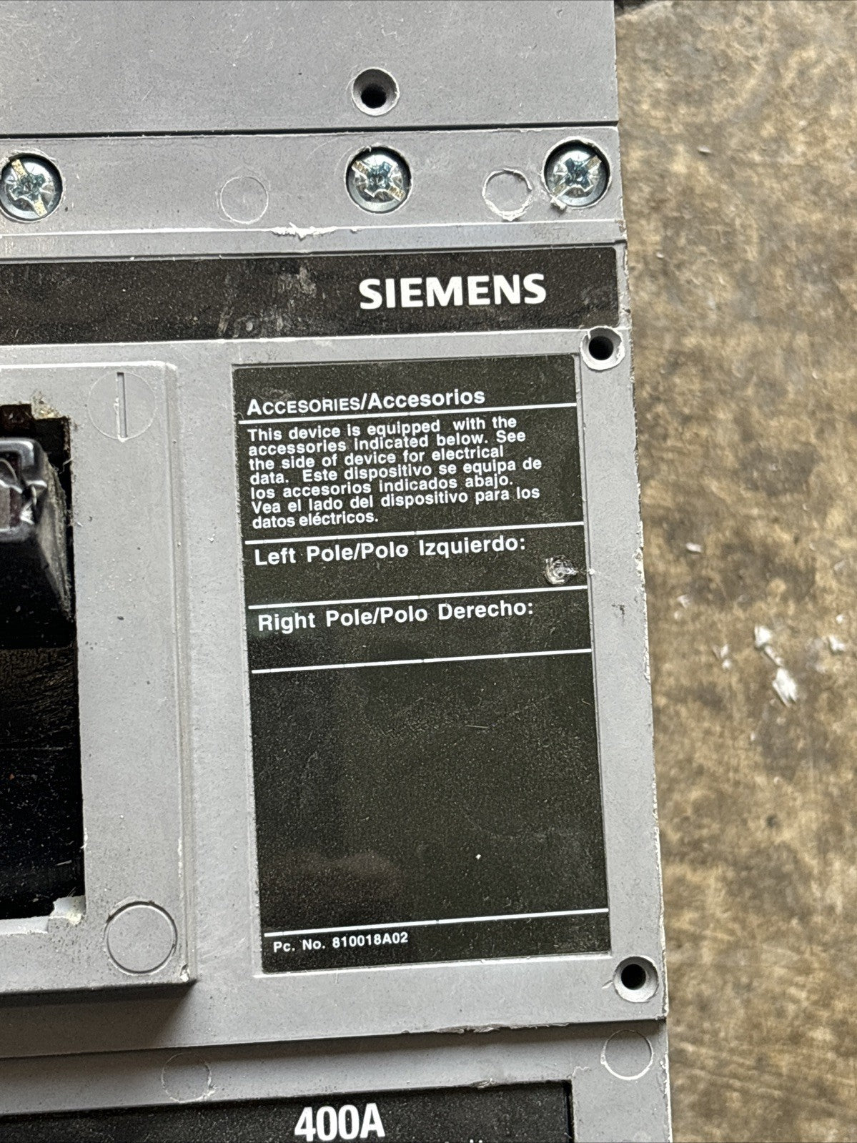 SIEMENS JXD22B400 SENTRON SERIES 400 AMP BREAKER Read2
